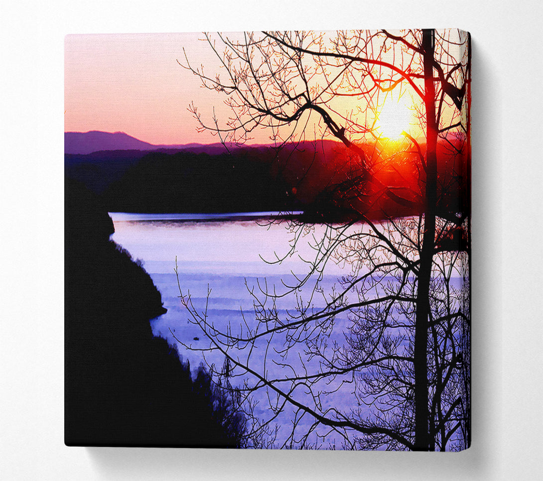  A Canvas Print of Blazing Red Sun Over The Winter Lake Canvas Print