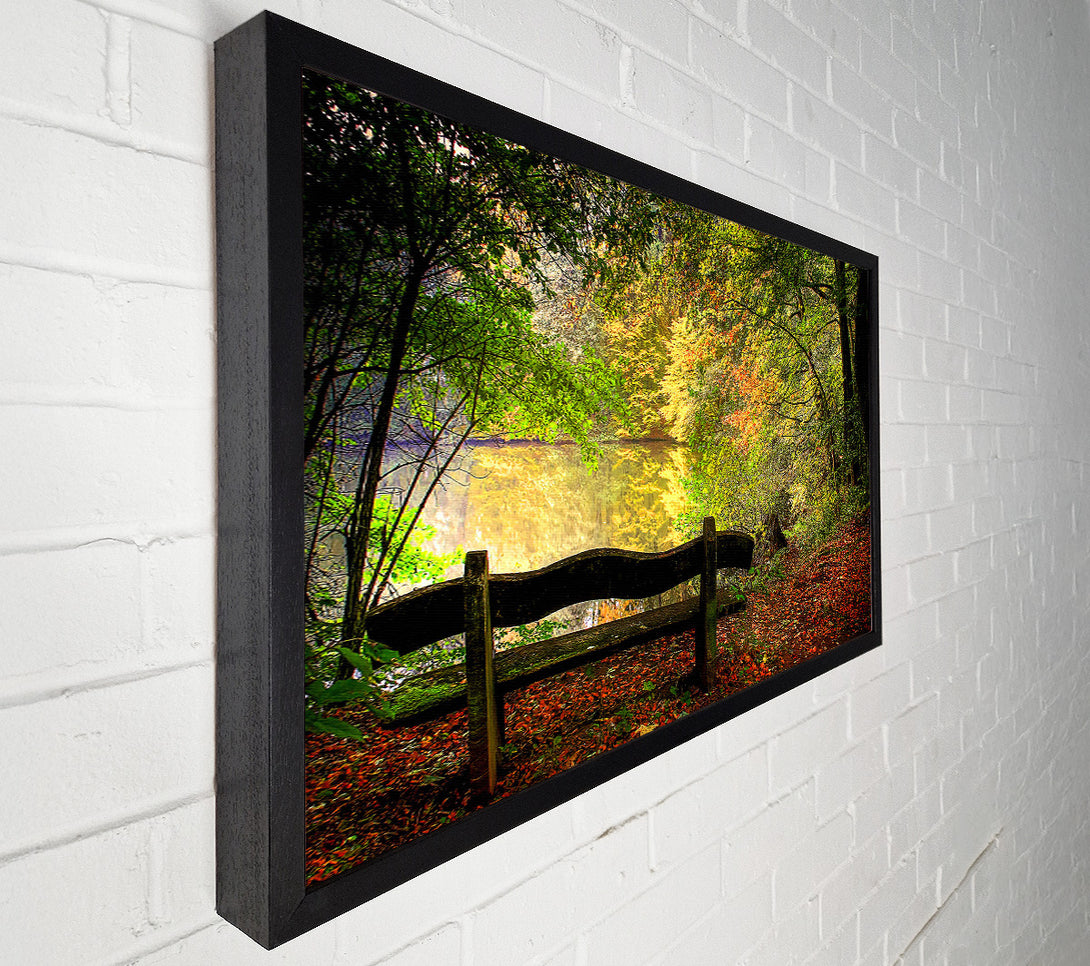  A Canvas Print of Empty Bench In Fall Scene Canvas Wall Art