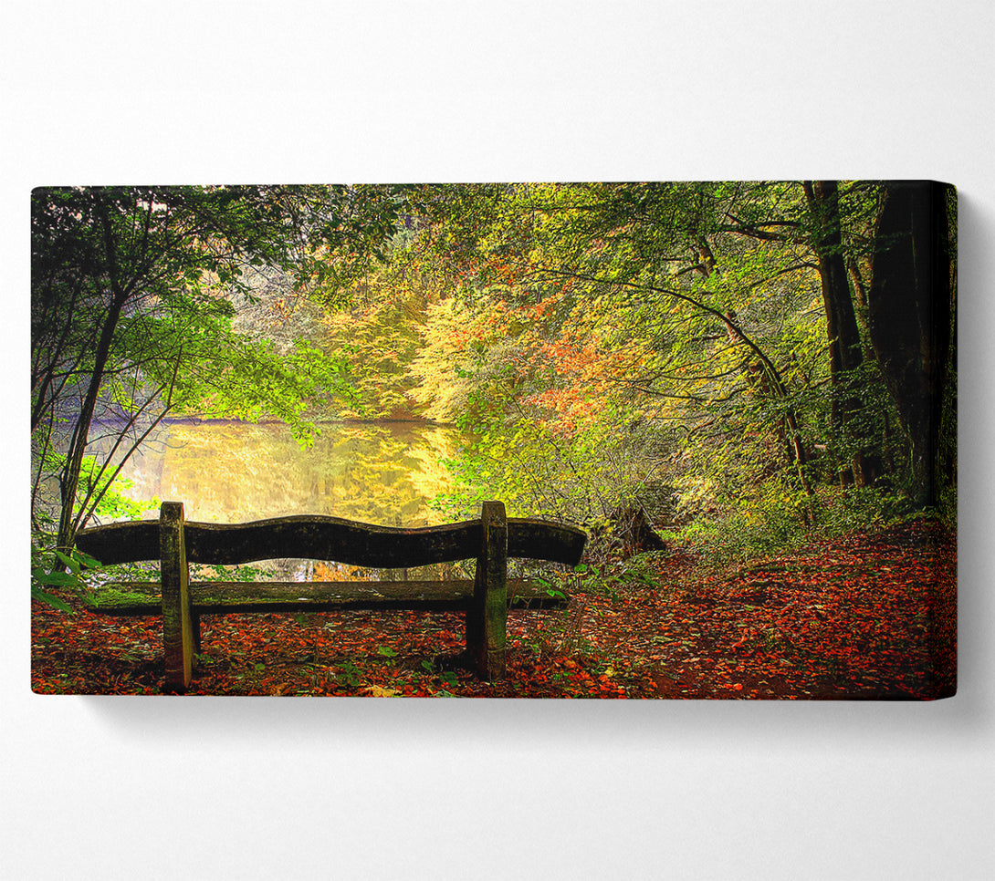 A Canvas Print of Empty Bench In Fall Scene Canvas Wall Art