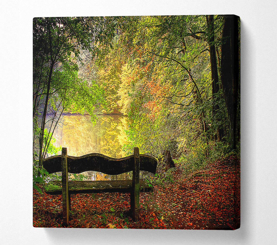  A Canvas Print of Empty Bench In Fall Scene Canvas Wall Art