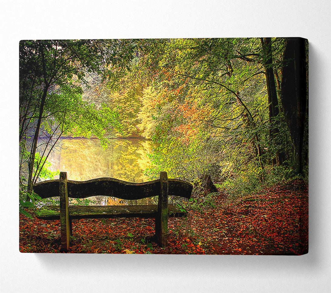  A Canvas Print of Empty Bench In Fall Scene Canvas Wall Art