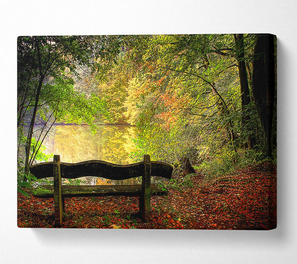  A Canvas Print of Empty Bench In Fall Scene Canvas Wall Art