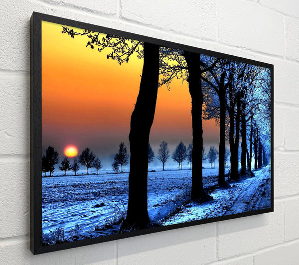 Winter Landscape With Orange Sky