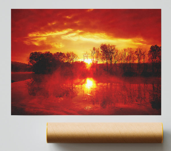 Stunning Lake Sunrise Reflections Poster