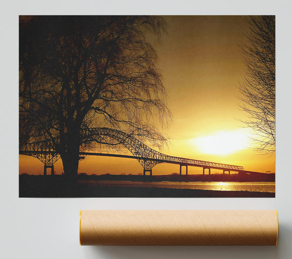 Bridge Over The Yellow Winter Lake Print