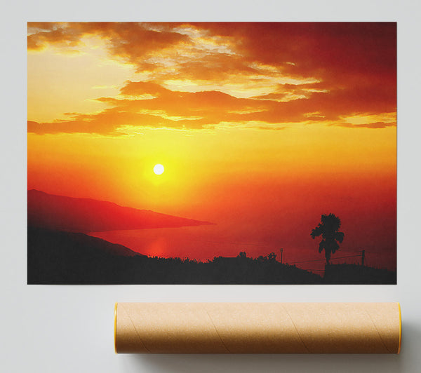 Morning Orange Sun Over The Ocean Print