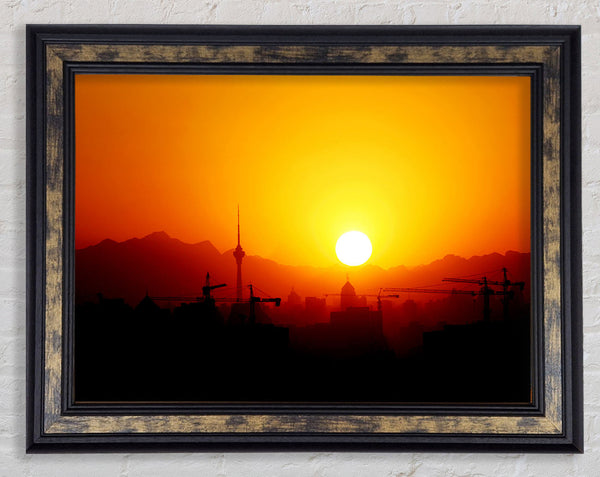 Blazing Sun Over The Harbour Framed Print