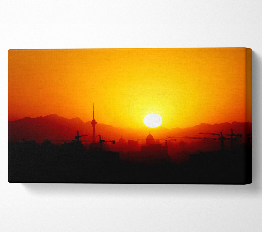  A Canvas Print of Blazing Sun Over The Harbour Canvas Print