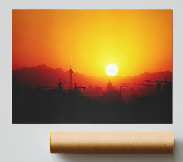 Blazing Sun Over The Harbour Print
