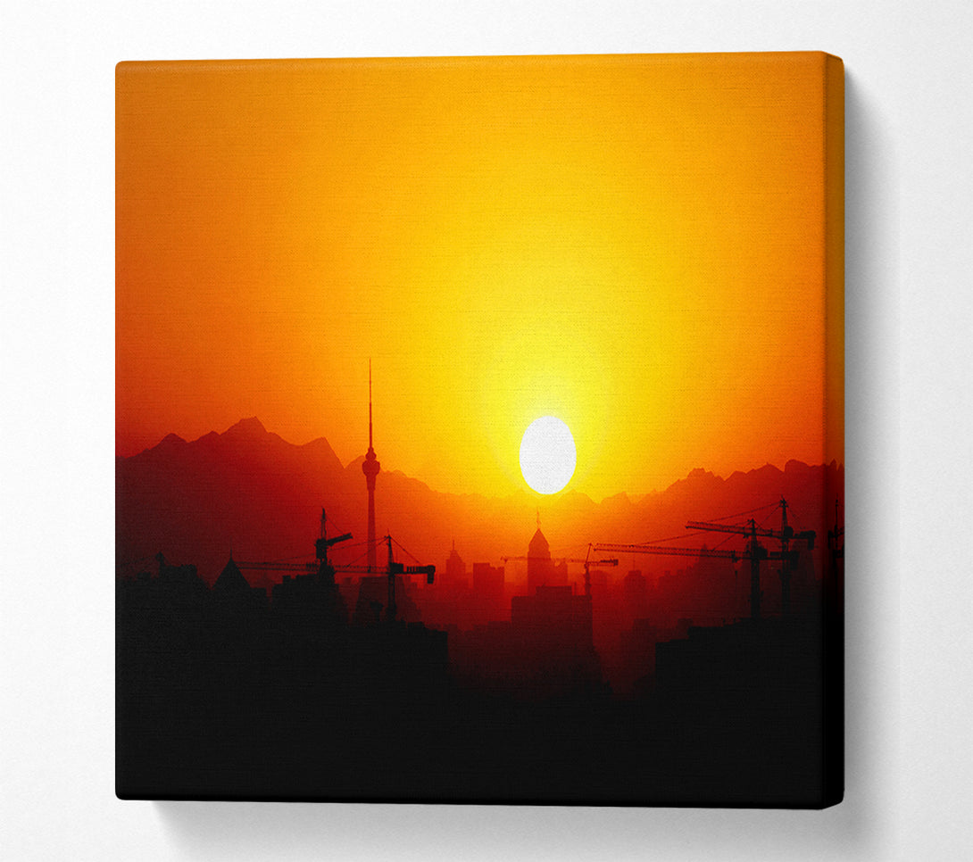  A Canvas Print of Blazing Sun Over The Harbour Canvas Print