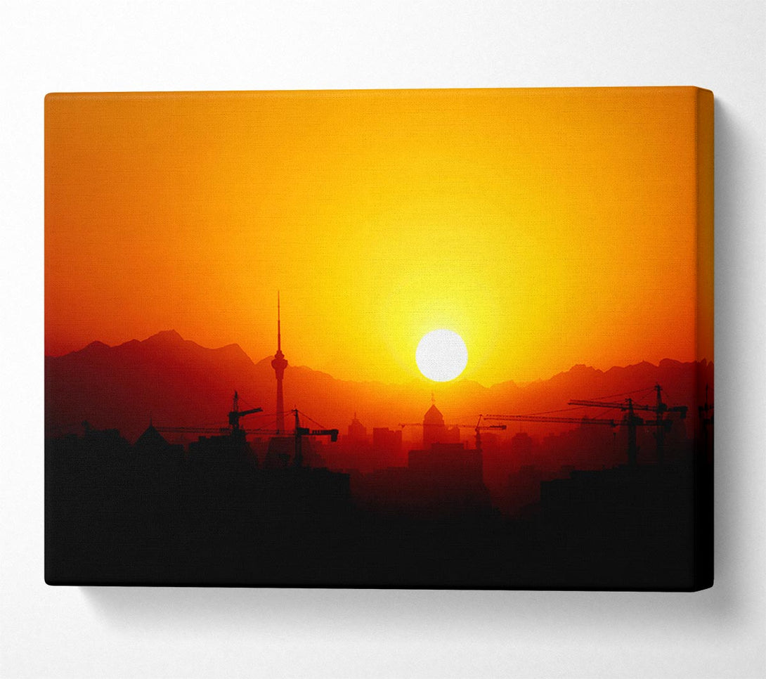  A Canvas Print of Blazing Sun Over The Harbour Canvas Print