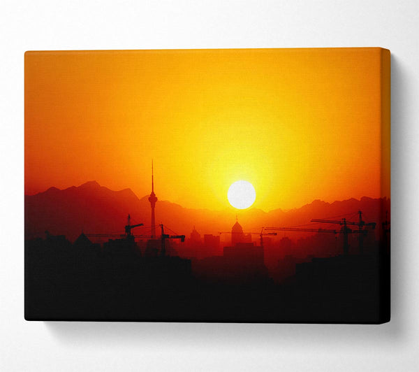  A Canvas Print of Blazing Sun Over The Harbour Canvas Print