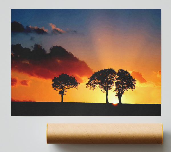 Morning Sunrise Peaking Through The Trees Print