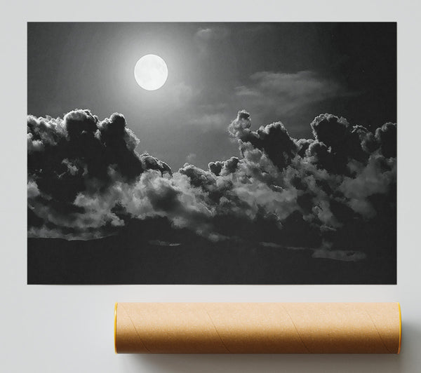 Midnight Clouds B N W Poster