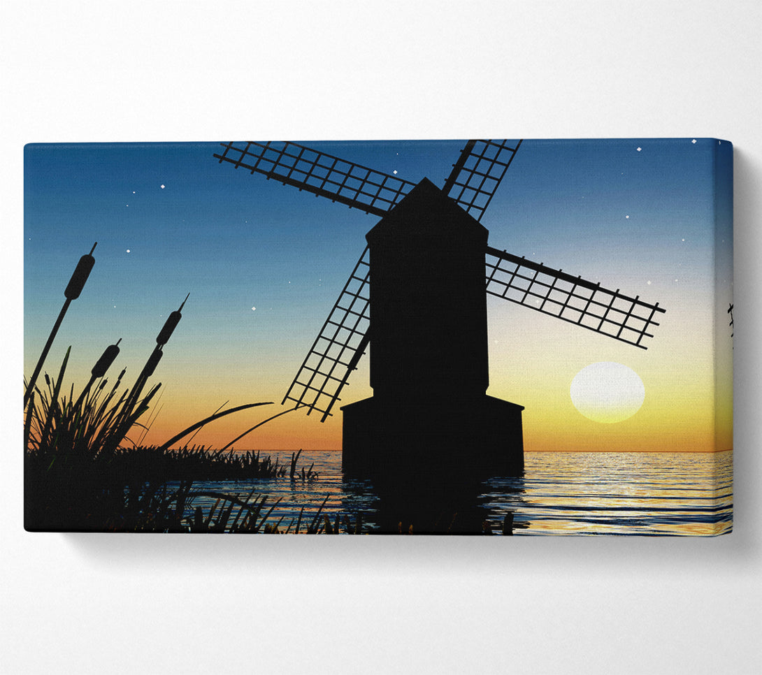  A Canvas Print of Windmill Ocean Nights Canvas Print