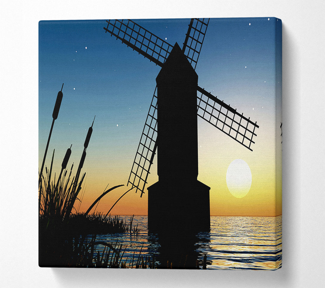  A Canvas Print of Windmill Ocean Nights Canvas Print