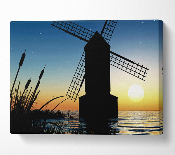  A Canvas Print of Windmill Ocean Nights Canvas Print