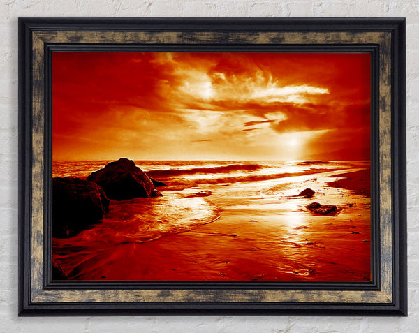 Orange Ocean Boulders Framed Print