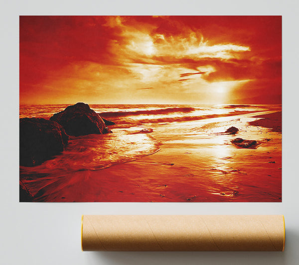 Orange Ocean Boulders Giclee Print