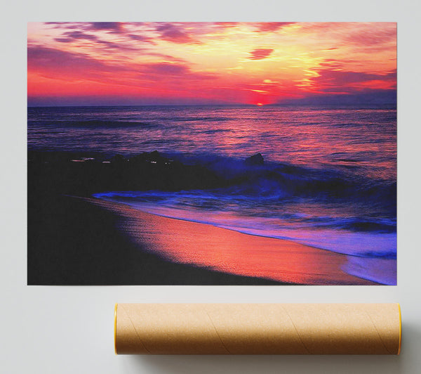 Stunning Red Distant Sun Ocean Giclee Print