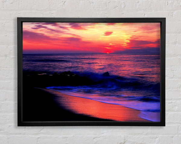 Stunning Red Distant Sun Ocean Framed Print