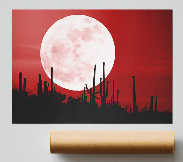 Red Cactus Moon Poster