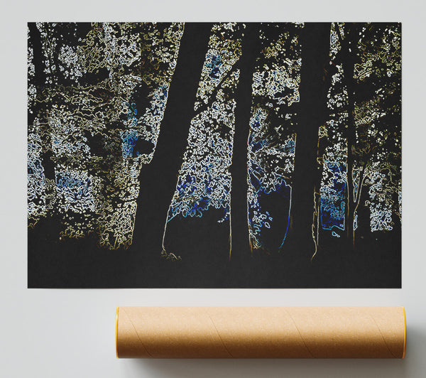Neon Forrest At Night Poster