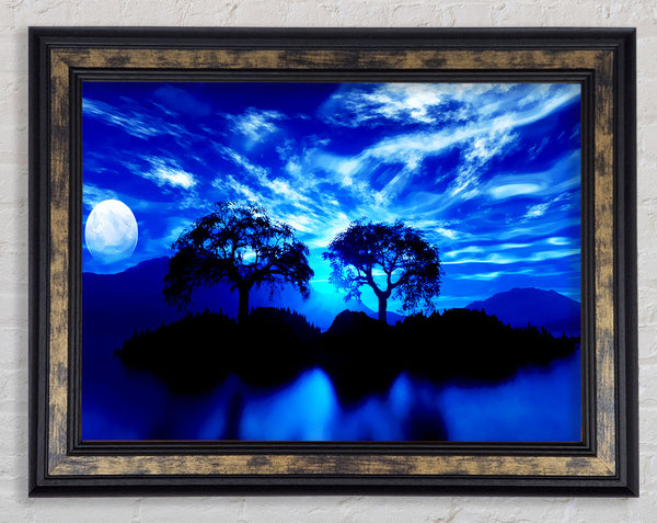 Blue Twin Island Moon Framed Print