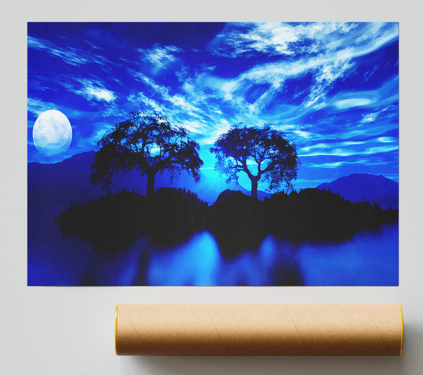 Blue Twin Island Moon Giclee Print