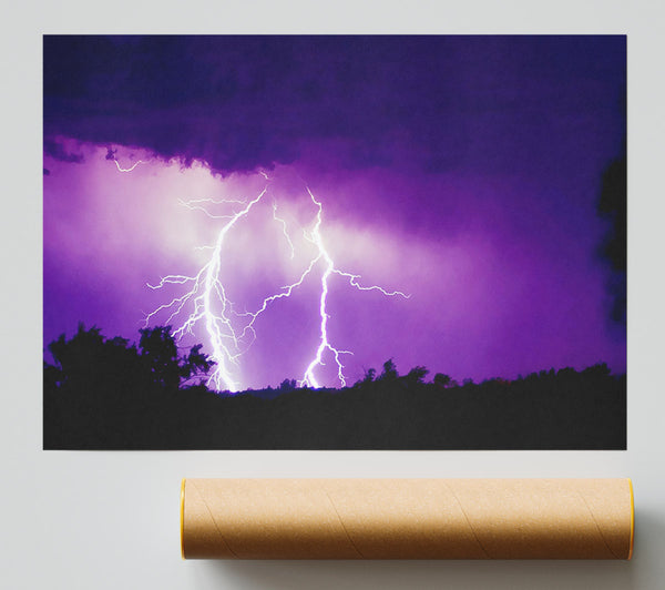 Purple Lightning Hill Tops Poster