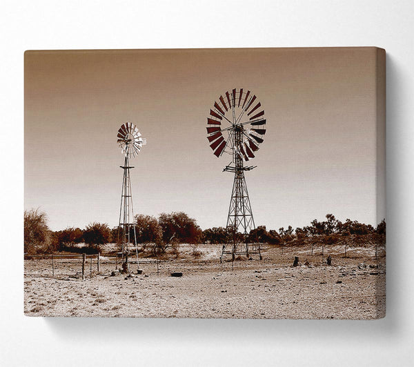  A Canvas Print of Australian Windmills Sepia Canvas Print