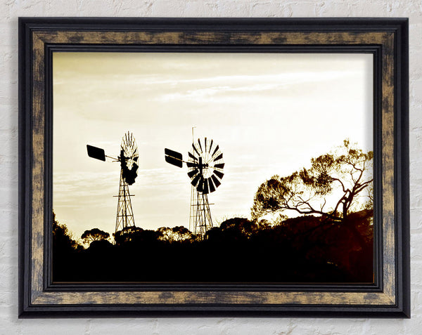 Windmills Sepia Framed Print
