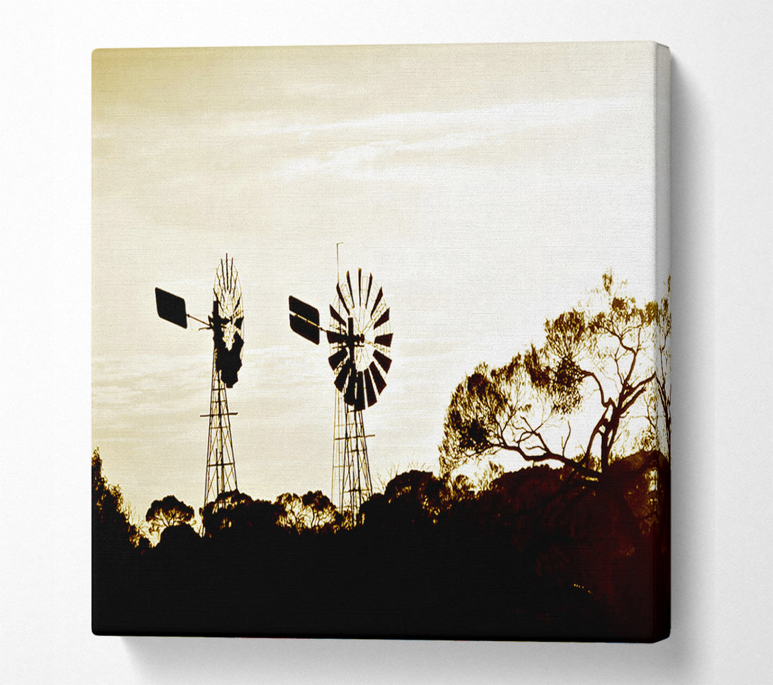  A Canvas Print of Windmills Sepia Canvas Print
