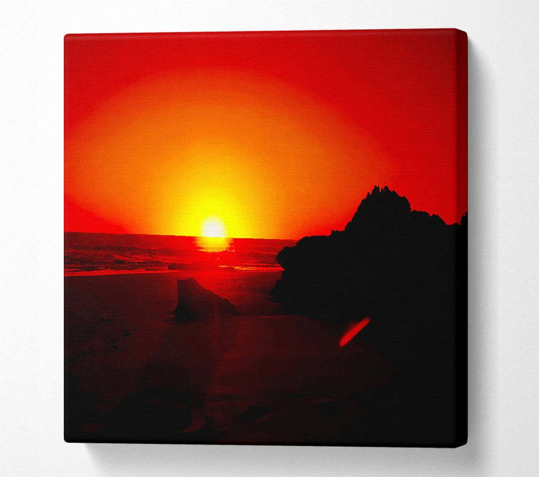  A Canvas Print of Red Rocky Ocean Sun Blaze Canvas Wall Art