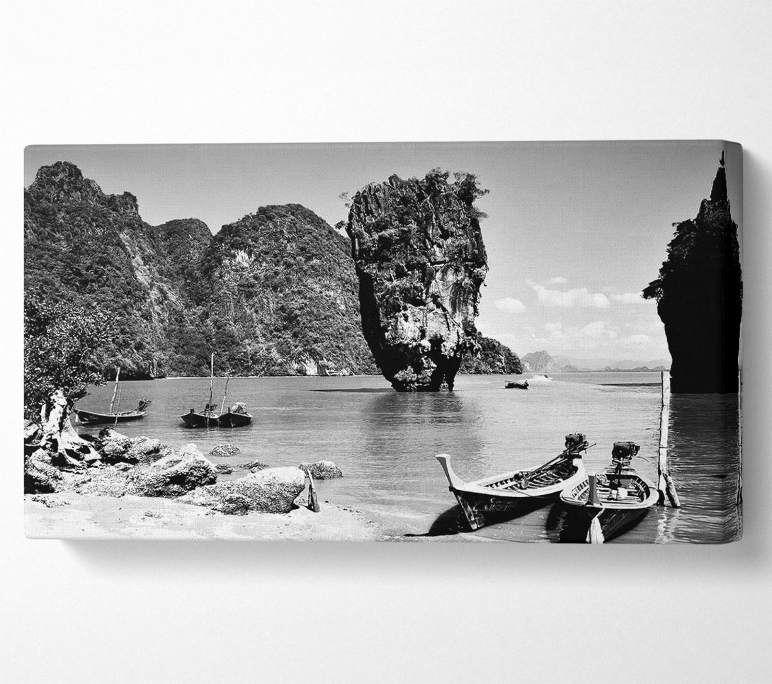  A Canvas Print of Paradise Island Boats B n W Canvas Print