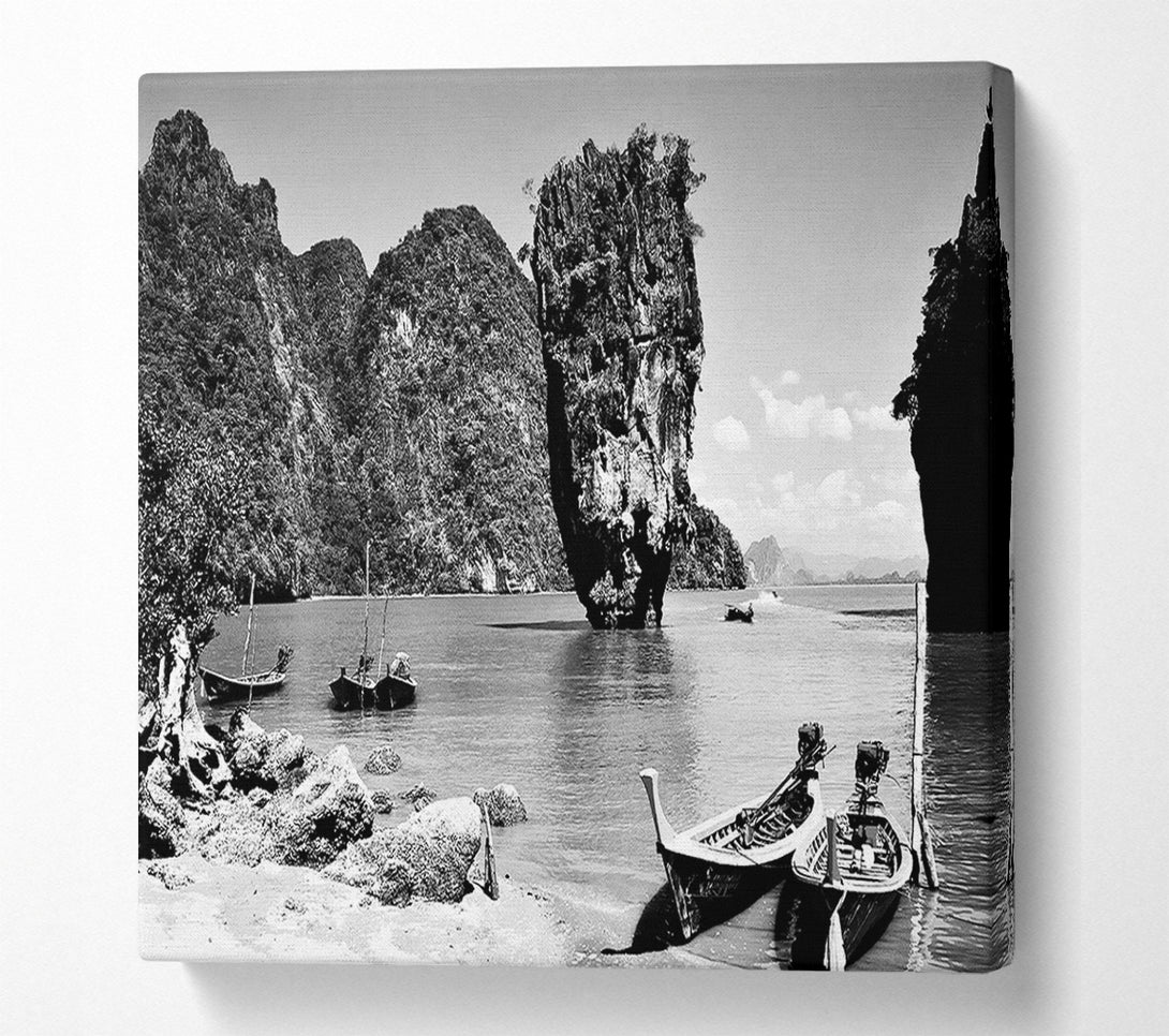  A Canvas Print of Paradise Island Boats B n W Canvas Print