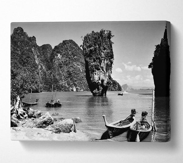  A Canvas Print of Paradise Island Boats B n W Canvas Print