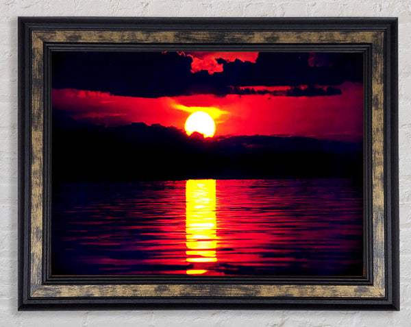 Sun Blaze Over The Red Ocean Sky Framed Print
