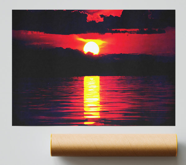 Sun Blaze Over The Red Ocean Sky Giclee Print