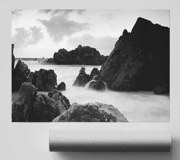 The Ocean Rocks B N W Giclee Print