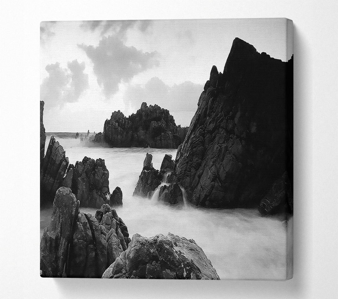  A Canvas Print of The Ocean Rocks B n W Canvas Wall Art