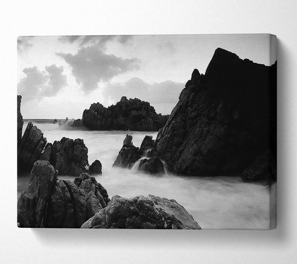  A Canvas Print of The Ocean Rocks B n W Canvas Wall Art