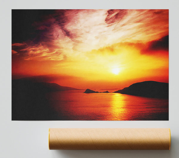 Blazing Sun Cloud Ocean Poster