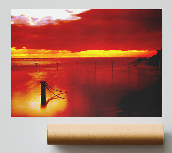 The Pier In The Ocean Orange Giclee Print