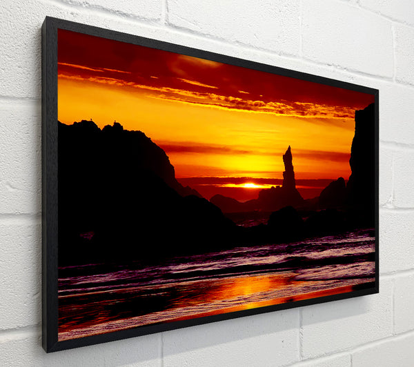 Tranquil Orange Ocean Rocks