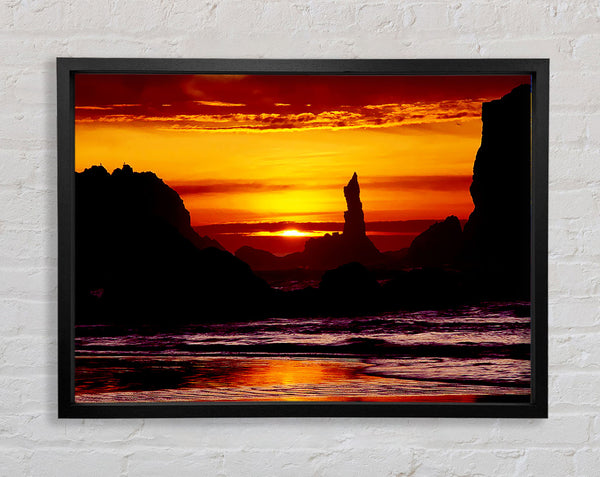 Tranquil Orange Ocean Rocks Framed Print