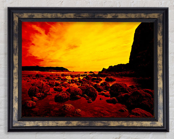 Red Ocean Boulders Framed Print