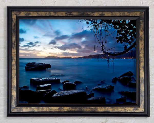 Blue Ocean Rock Calm Framed Print