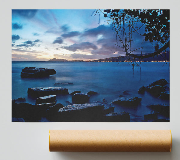 Blue Ocean Rock Calm Poster