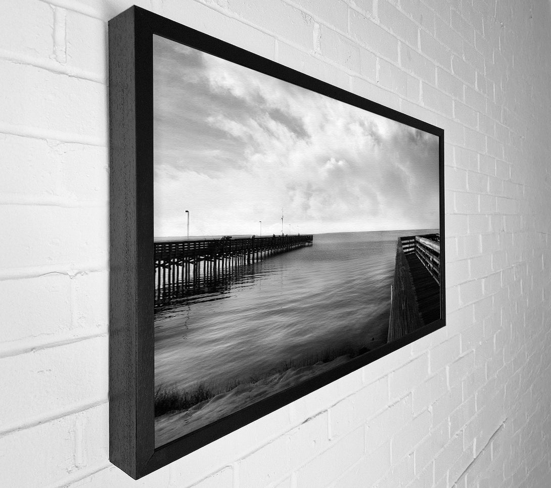  A Canvas Print of Twin Pier Ocean B n W Canvas Print